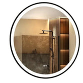 Huitich black round wall mirror with lights mounted in a modern bathroom setting